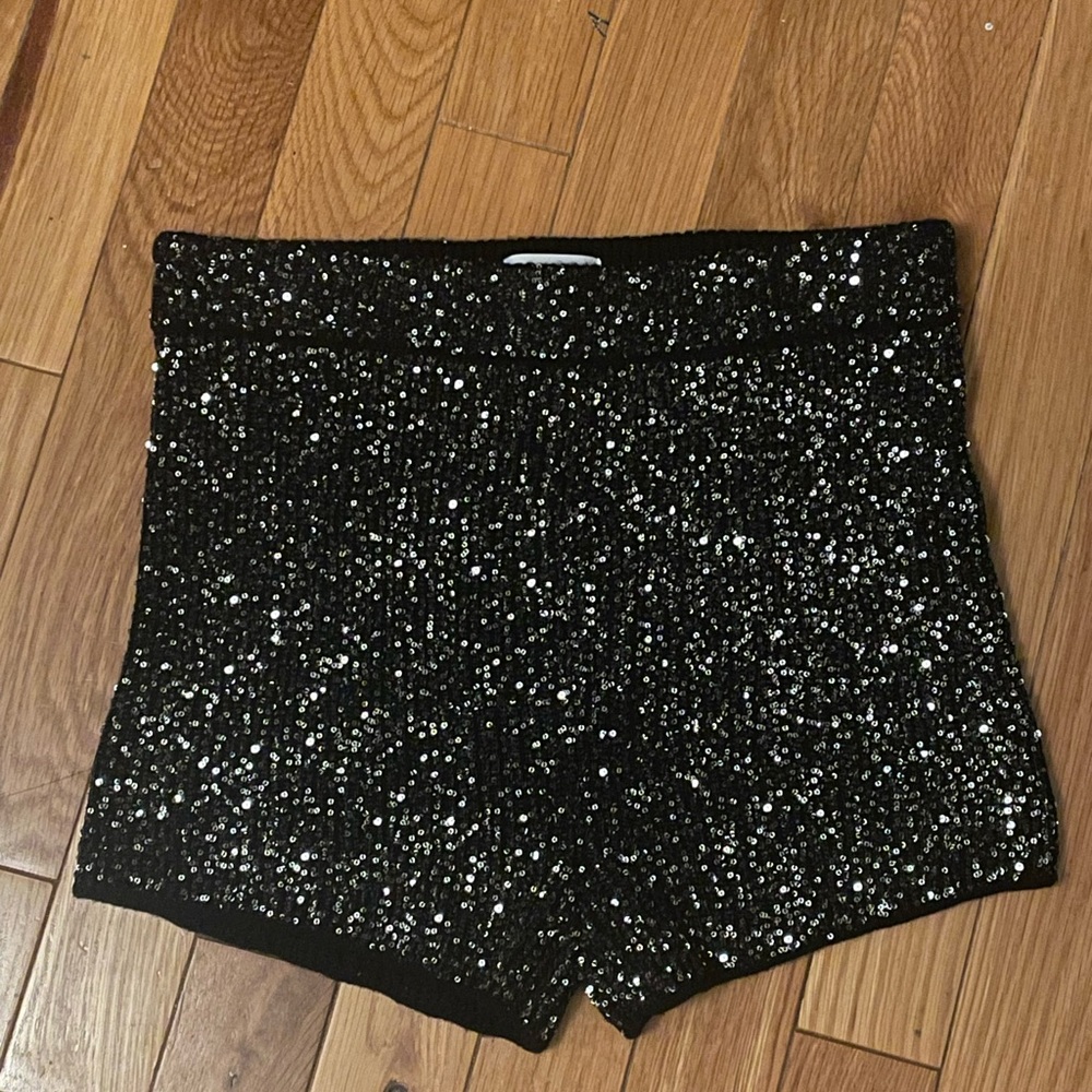 Black Sequin High-Waist Micro Mini Shorts